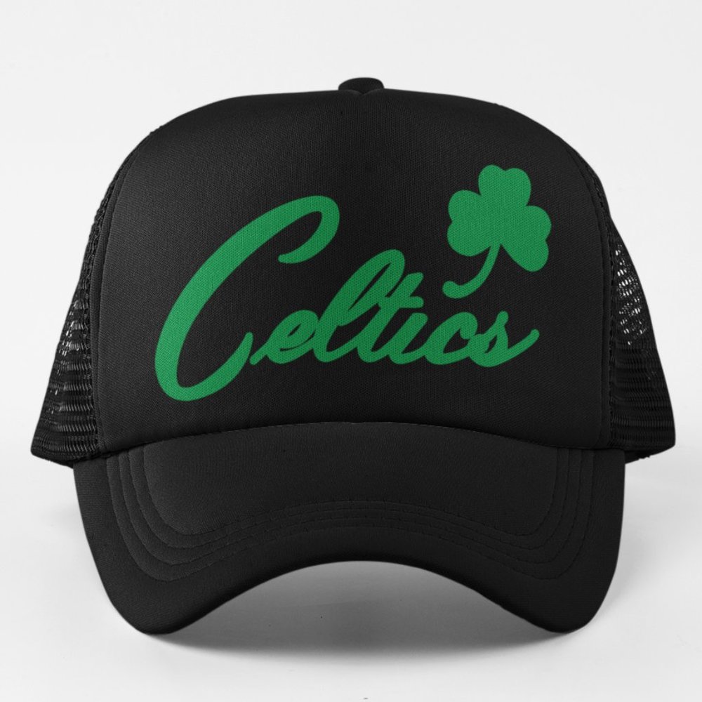 NEW Boston Celtics 1946 Retro Script Logo Foam Trucker Mesh Snapback Hat BLACK